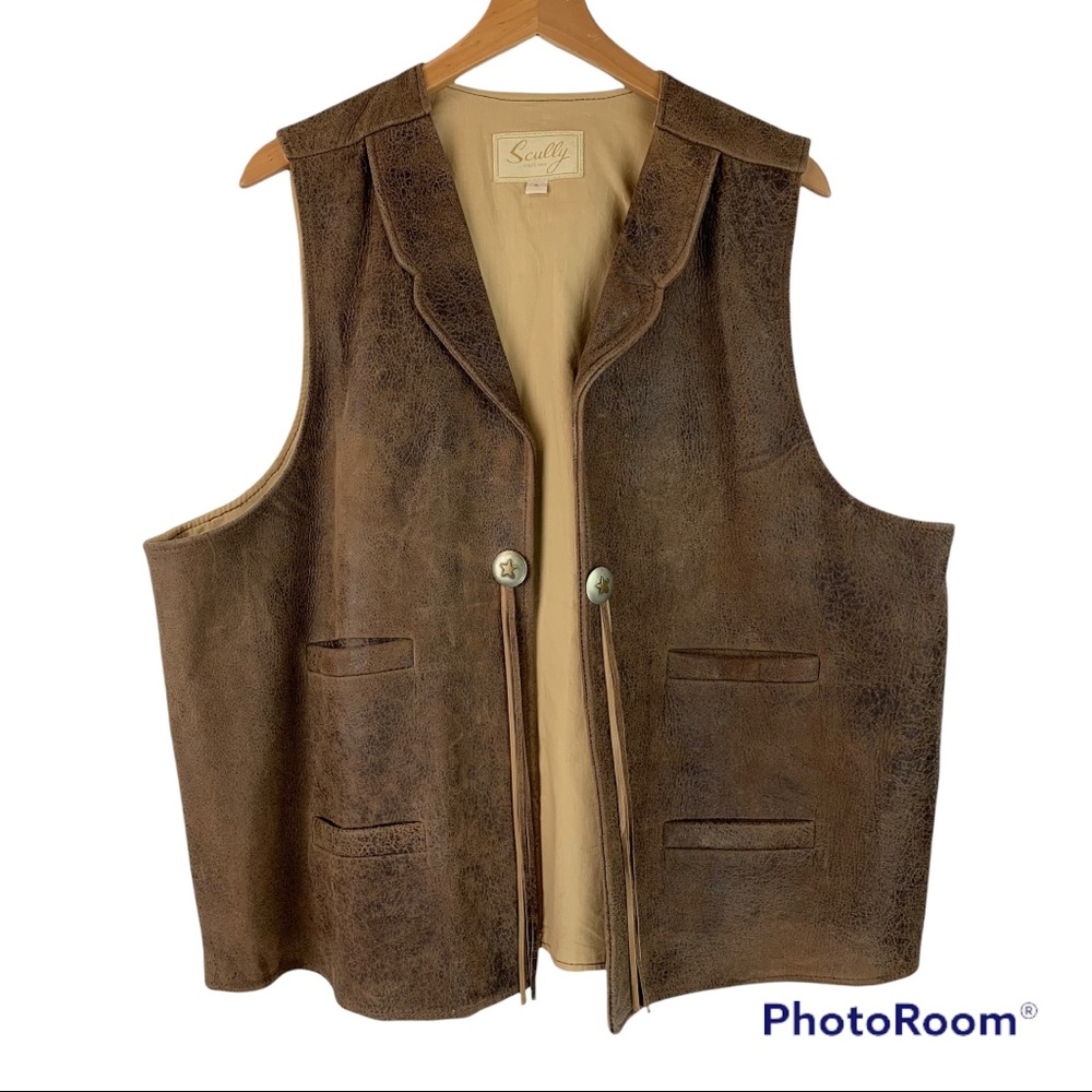 🎃SOLD🎃 SCULLY Vintage Leather Concho Vest Unisex Western Tassel Fringe XL - Picture 7 of 13